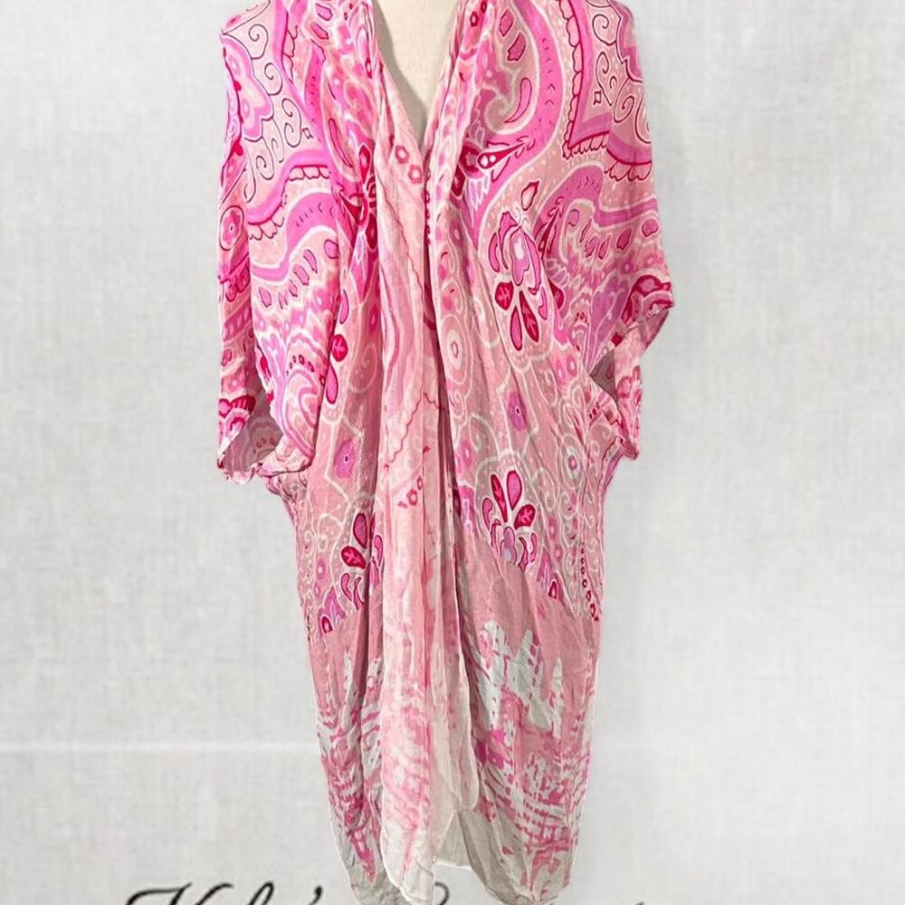 Fairycore Pink Paisley Print Maxi Lightweight Wrap with Sleeves